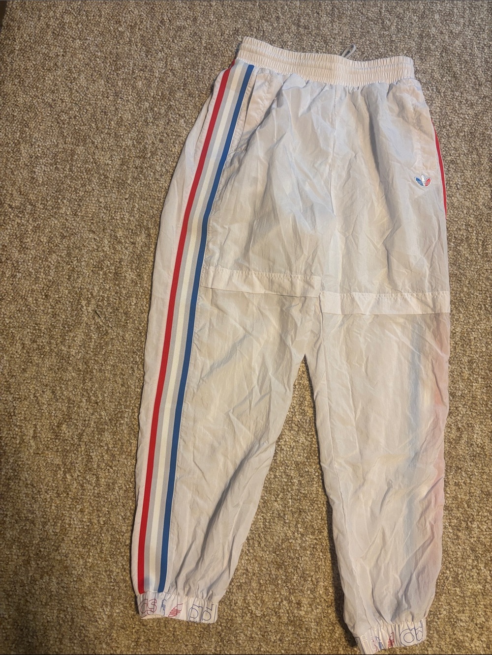 Adidas White Sweatpants with Red & Blue Side Stripes